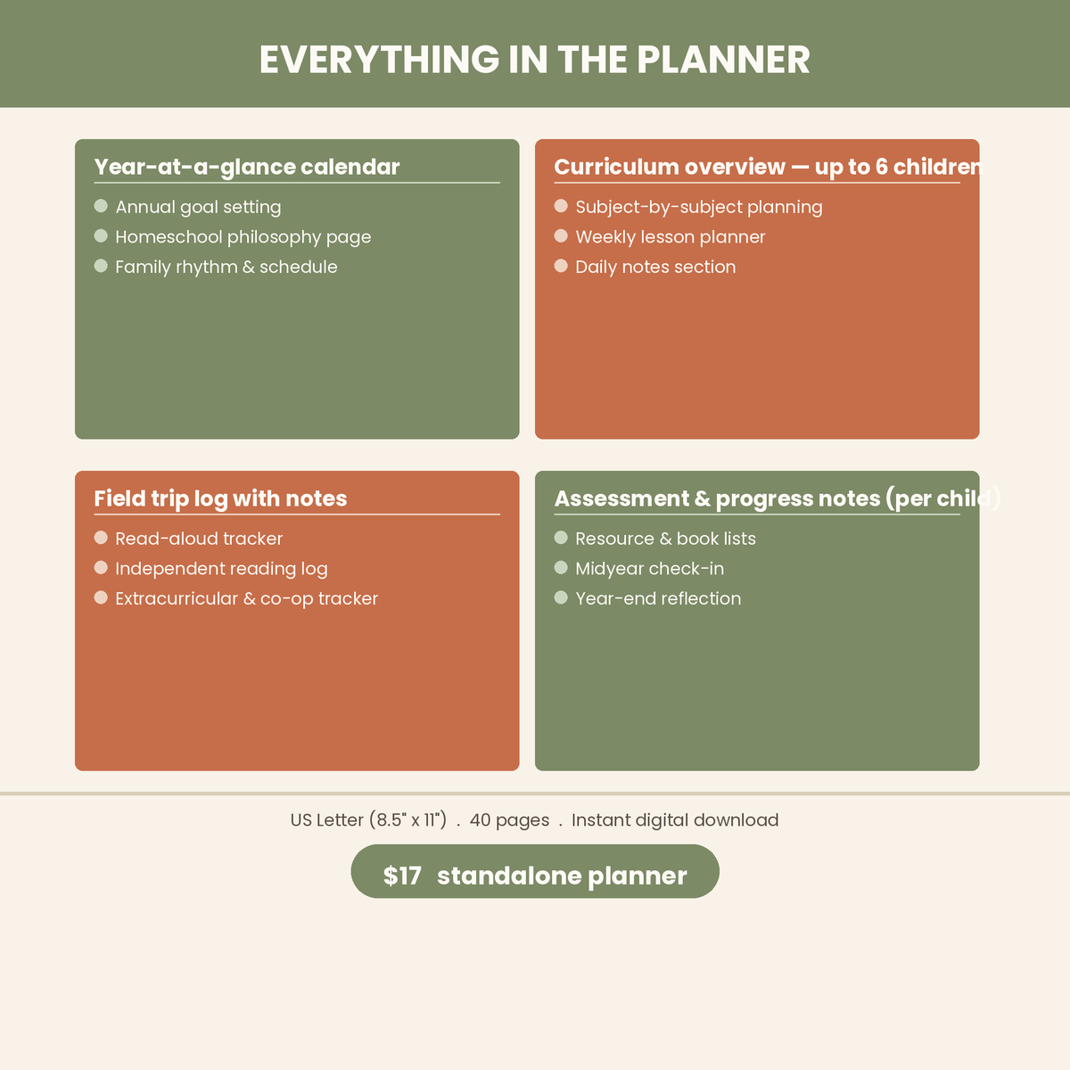 The Whole Year Homeschool Planner — 2026–27 | Printable PDF | Secular, Multi-Child, Eclectic