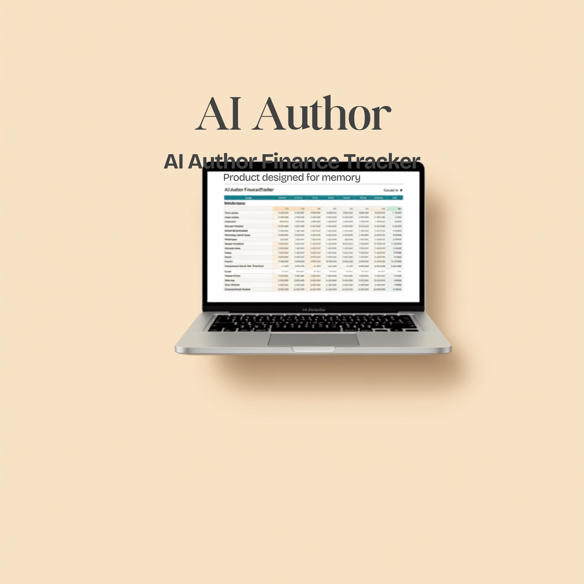 AI Author Finance Tracker — spreadsheet dashboard on laptop, square hero