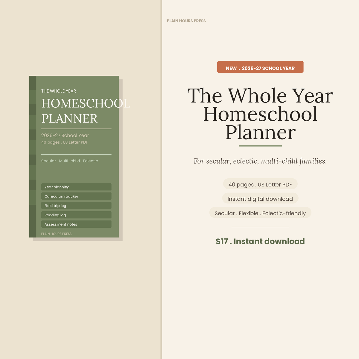 The Whole Year Homeschool Planner 2026-27 printable PDF cover
