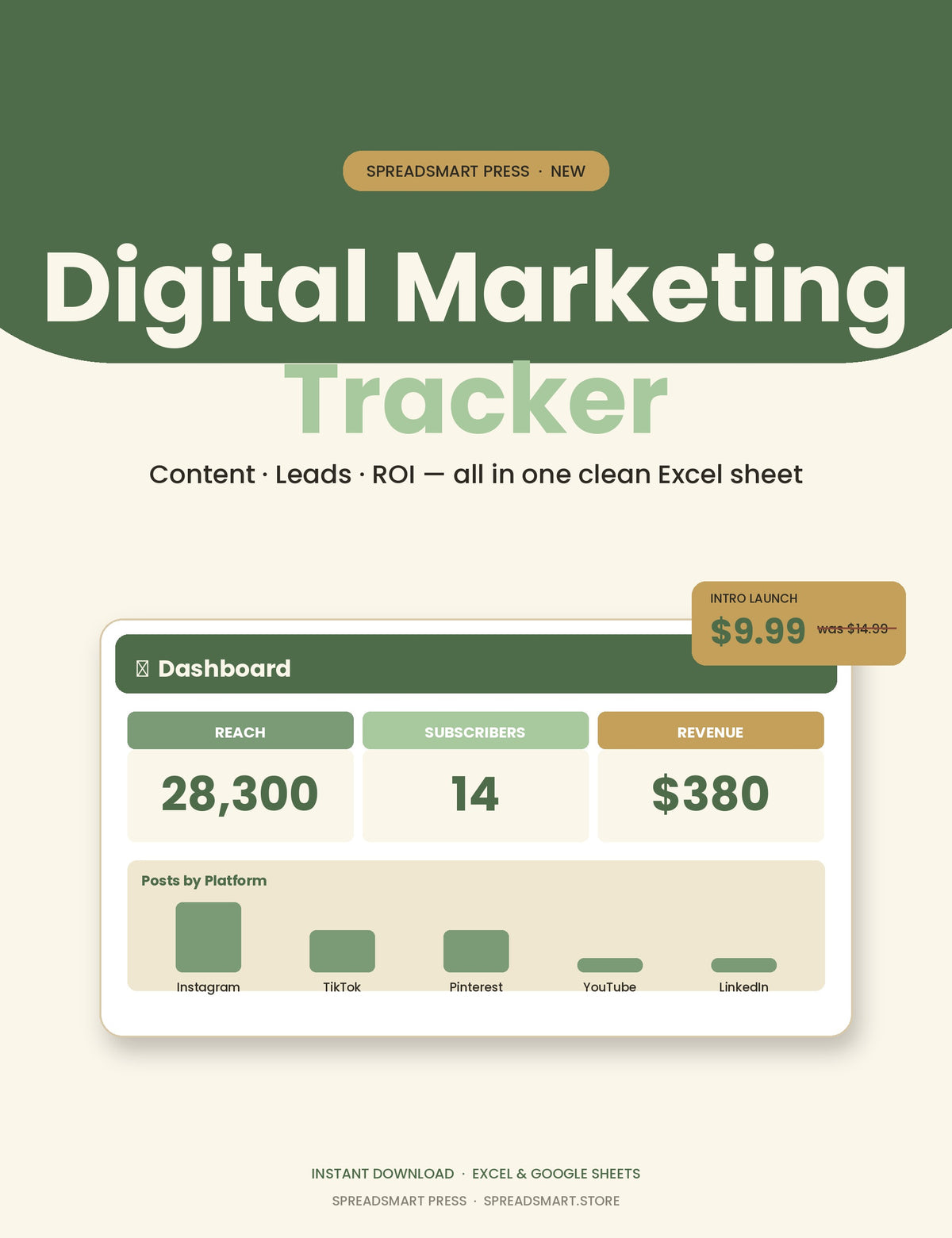 Digital Marketing Tracker Excel spreadsheet hero image
