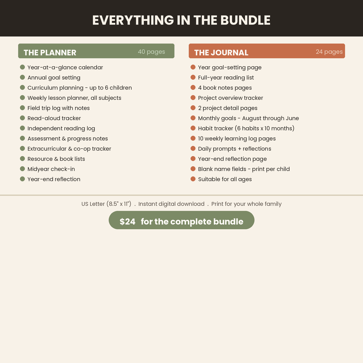 The Homeschool Bundle — Planner + Student Journal | 2026–27 | Printable PDFs | Secular, Multi-Child