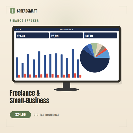 Freelance and Small Business Tracker spreadsheet on PC monitor