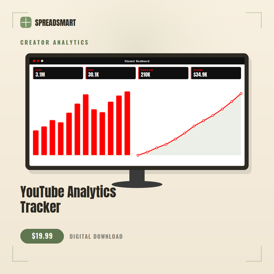 YouTube Analytics Tracker spreadsheet on PC monitor